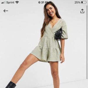 ASOS design oversized tiered romper in pale green